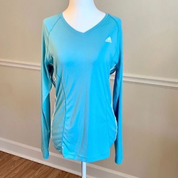 NWOT. ADIDAS V-Neck Long Sleeve Aqua Blue - Picture 4 of 10